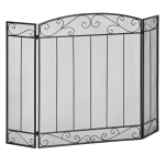 HOMCOM Parascentei pentru Semineu Pliabil 3 Panouri Metal Negru 105x1,6x80,5cm