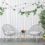 Outsunny Set 3 Piese Masuta si Scaune de Gradina din Palmier Alb Crem