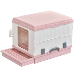 PawHut Letiera pentru pisici portabila cu husa detasabila si paleta roz si alba 54x43x42cm