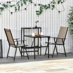 Outsunny Set mobilier de gradina, 3 piese, 2 scaune pliante, Masa cu raft lateral, Maro/Negru