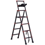 HOMCOM Scara Dubla Pliabila ,Tava PP, 109x47.4x181.3cm, Aluminiu/Nylon, Negru/Rosu