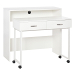 HOMCOM Birou Dublu separabil ergonomic cu role, Rafturi interioare, 100 x 36 x 88 cm, Alb