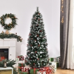 HOMCOM Brad de Craciun cu fructe si conuri de brad, baza detasabila Φ90x180cm