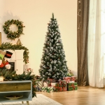 HOMCOM Brad de Craciun Artificial acoperit cu Zapada Baza Detasabila 618 Ramuri Φ65x180cm