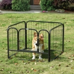 PawHut Tarc Modular Animale pentru interior si exterior Pliabil cu usa si lincuietoare din Metal, Gri inchis 82x82x60cm