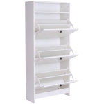 Homcom Dulap pantofi 3 Compartimente cu Rulou (18 Perechi de Pantofi) si 1 Raft Torpedou Lemn Granulat Alb 60×24×132cm