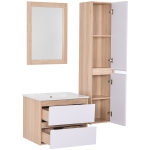kleankin Set 4 Pzi Mobili a Sospensione Bagno in Ceramica e MDF Color Rovere