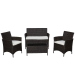 Outsunny Set Mobilier de Exterior Canapea cu 2 Fotolii si Masuta din Ratan PE Negru si Alb