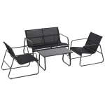 Outsunny Set Masă Bancă si 2 Scaune de Gradina din Metal si Textilen Neagra