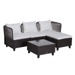 Outsunny Set Mobilier de Gradina Extern 5buc Canapele Masuta Pouf in Rattan Maro