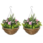 Outsunny set 2 ghivece de agatat, plante artificiale Lisianthus