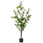 HOMCOM Planta Artificiala Arbore Camelia cu Ghiveci si 25 Flori pentru Interior si Exterior, Inaltime 150cm - Verde/Alba