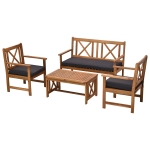 Outsunny Lounge de Exterior din Lemn de Salcam Banci cu Masuta si Perne