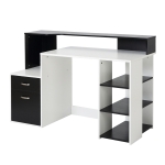 Homcom Masa de Birou Moderna pentru Computator cu Rafturi din Lemn MDF Alb si Negru 140x55x92cm