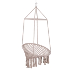 Outsuny Hamac Scaun Suspendat tip Leagan in Lemn si Funie din Bumbac, Bej, 80 x 140 cm
