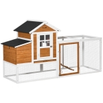 PawHut Galinheiro Exterior de Madeira de Abeto Gaiola para Galinhas com Zona Aberta Ninho Bandeja Removível e Rampa 192,7x78,9x111 cm Natural e Cinza
