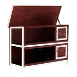 PawHut Coelheira de Madeira Exterior de 2 Níveis Gaiola para Coelhos com Teto Asfáltico 4 Portas e Bandejas Removíveis 13,4x50x93cm Marrom Avermelhado
