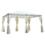 Outsunny Cenador con Techo Gazebo Pabellón Exterior 3x3.65x2.82m Carpa Glorietas de Jardín Marco de Hierro con Pared Lateral y Mosquitero Color Crema(c-1)