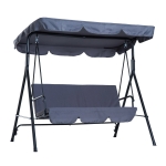 Outsunny Columpio de Jardín de 3 Plazas Silla Balancín con Parasol Techo Ajustable en Ángulo para Terraza Balcón Carga Máx. 200 kg Acero 172x110x153 cm Gris