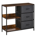 HOMCOM Cómoda Cajonera de Tela con 3 Cajones Plegables y 2 Estantes Estilo Industrial para Dormitorio Salón Pasillo 80x29x71 cm Marrón Rústico y Gris Oscuro