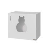 PawHut Casa para Gatos de Madera Mueble Arenero para Gatos con Puerta con Bisagras y Orificio de Entrada en Forma de Gato Cueva de Gato 60x41x51 cm Blanco