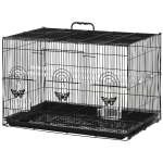 PawHut Gaiola para Pássaros 60x41x41cm Gaiola com 2 Poleiros e 3 Portas para Pássaros Pequenos Canários Preto