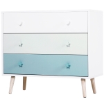 HOMCOM Kinderzimmer Schrank mit 3 Schubladen, Kinderschrank, Kommode, Aufbewahrung, Kiefernholz, MDF, Blau, 90 x 42 x 80 cm
