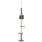 PawHut Árbol Rascador para Gatos Rascador de Gatos Barato Rascador para Fijar al Techo Altura Ajustable 238-270 cm con Hamaca Cueva Rampa Bola de Juego Gris Claro(c-1)