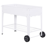 Outsunny Hochbeet, Mobiler Pflanzenwagen mit Stauraum, Pflanzenbeet mit 2 Rollen, Metall, Weiß, 107,5 x 50 x 80 cm