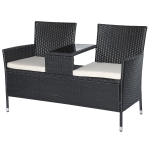 Outsunny® Poly Rattan Lounge Gartenbank rattan mit Tisch Gartensofa Sitzbank 2-Sitzer Stahl Schwarz