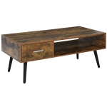 HOMCOM Couchtisch Wohnzimmertisch Kaffeetisch mit Schublade Offenem Regal Spanplatte Gummiholz Antike Holzfarbe+Schwarz 110 x 55 x 45 cm