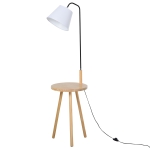 HOMCOM Stehlampe für Wohnzimmer, Standleuchte, Stehlampe, Bogenleuchte mit Holz Tisch, Skandinavischer Stil, Stahl, Weiß, 42 x 42 x 144 cm