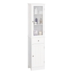 kleankin Badezimmerschrank, Badschrank, Vitrine, Küchenschrank mit Schublade, Regale, MDF, Acryl, 40 x 27 x 171,5 cm, Weiß