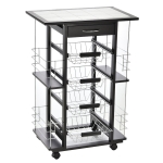 HOMCOM Servierwagen auf Rollen, Küchenwagen, Rollwagen, Arbeitsplatte aus Kiefer, Schwarz, 57 x 37 x 83 cm
