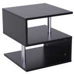 HOMCOM Beistelltisch Couchtisch Wohnzimmertisch Sofatisch S-Form 3 x Fach Spanplatte Stahl Schwarz 48 x 48 x 48 cm