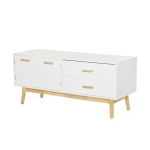 HOMCOM Fernsehtisch Fernsehschrank TV Lowboard Moderne MDF-Platte Gummiholzbeine Stauraum Wohnzimmer Büro für Fernseher bis zu 55 Zoll 115 x 40 x 51 cm Weiß