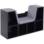 HOMCOM Bücherregal mit Sitzhocker Sitzbank Sitzbänke & -truhen mit 6 Stauräumen für Aufbewahrung Sitzbar mit Kissen Spanplatte Schaumstoff Leinen Schwarz+Grau 102 × 30 × 61 cm
