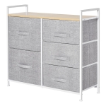 HOMCOM Schubladenschrank, Aufbewahrungsschrank, Stoffkommode mit 5 Stoffschubladen, Stoff+ Holz +Metallrahmen, Grau, 83 x 29 x 77 cm