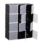 HOMCOM Kleiderschrank DIY Garderobe Regalsystem Steckregal Würfel Garderobenschrank mit Kleiderstange 2 + 6 Fächer aus PP Schwarz + Weiß 111 x 47 x 145 cm