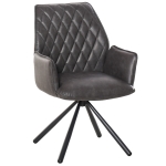 HOMCOM Esszimmerstuhl Polsterstuhl Wohnzimmerstuhl Sessel 360° drehbar Küchenstuhl Armlehnstuhl mit Rückenlehne Kunstleder Stahlbeine Grau 57 x 61 x 86,5 cm