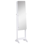 HOMCOM LED Schmuckschrank mit Innenspiegel Spiegelschrank klappbare Ablage Standspiegel verstellbar Weiß 146 cm hoch