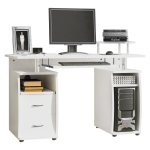 HOMCOM Computertisch Schreibtisch Bürotisch Home Office reichlich Stauraum 2 Schubladen Druckregal Weiß 120 x 55 x 85 cm