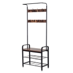 HOMCOM Garderobenständer Schuhregal Kleiderständer mit 8 Haken 2 Ablagen MDF Schwarz 72 x 34 x 185 cm