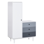 HOMCOM Kleiderschrank mit Nachttisch 2-in-1 Schrank mit Stange Schublade für Wohnzimmer Schlafzimmer MDF Holz Weiß+Grau 100 x 45 x 155 cm