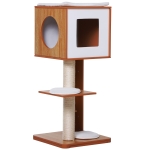 PawHut Kratzbaum Katzenbaum Katzenmöbel mit Höhle & Sisalpfosten 4 Kissen MDF 50 x 40 x 91 cm