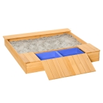 Outsunny Sandkasten Staubdichte Holzsandkasten Sandkasten mit Dach und 2 Aufbewahrungsbox für 3-6 Jahre Sandkasten Sandbox Sitzbänken Sandkiste Holz Sandkastenvlies Natur+Blau 125 x 121 x 17,5 cm