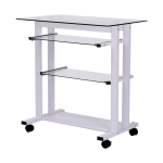 HOMCOM Computertisch Eckschreibtisch Winkelschreibtisch Schreibtisch Bürotisch PC moderner einfacher Stil Hartglas Eisenrohr Weiß 80 x 51 x 83 cm
