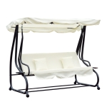 Outsunny Schaukelstuhl 3-Sitzer Hollywoodschaukel Gartenschaukel mit Sitz- und Rückenlehnen Tablett Sitzbank Schwingbank Dachwinkel verstellbar Stahlrohr Polyestergewebe Creme 200 x 120 x 164 cm