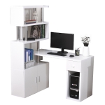 HOMCOM Schreibtisch in L-Form/I-Form Eckschreibtisch Computertisch Kombination-Tisch mit Bücherregal und Schublade Wabenplatte Edelstahl Weiß 120x80x164 cm
