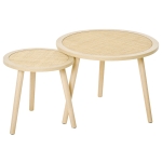 HOMCOM 2er Set Kaffeetisch Couchtisch mit Rattan-Tischplatte Stapeltisch Beistelltisch Kaffeetisch MDF Natur 40 x 40 x 40 cm/60 x 60 x 45 cm